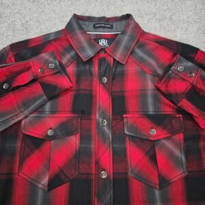 Rock & Republic Mens Red Plaid Button Down Shirt Long Sleeve Western Style Small